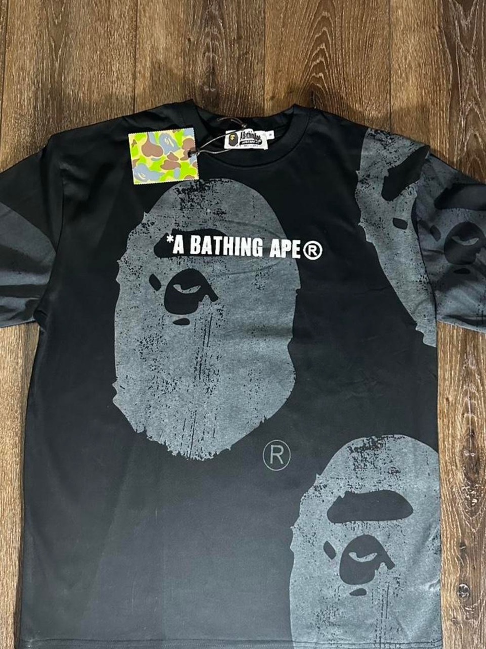 Bape Black & Gray Ape Head Graphic Short Sleeve Tee